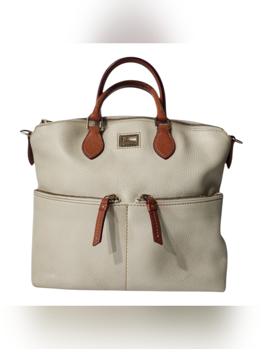 Dooney & Bourke Dillen Pebbled Leather Double Pocket Satchel Cream